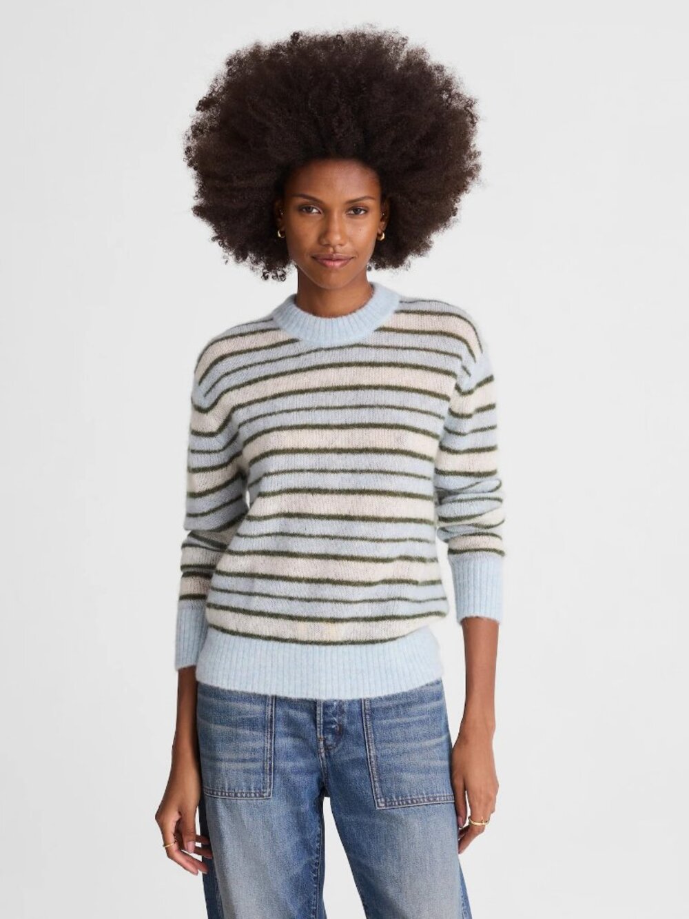 Madewell Oversized Pullover Sweater in Aqua Multi Stripe, Size X-Small